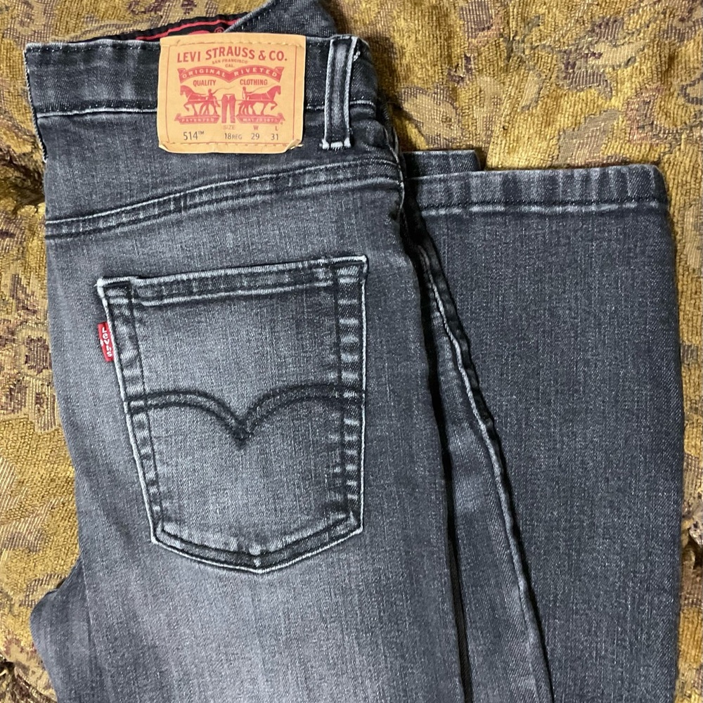 Levi's Boys Large Size 18 black wash Slim Straight Jeans adjustable waist 514